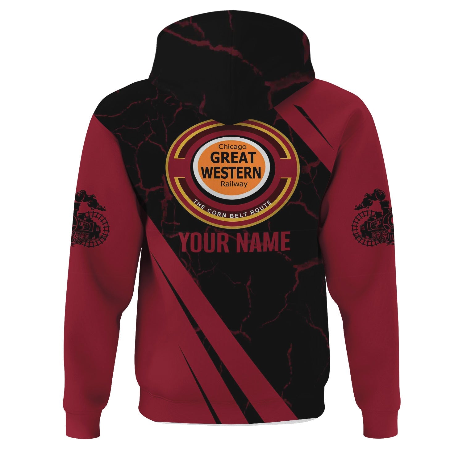 Railspirit Personalized Chicago Great Western Railroad Hoodie Crackle Texture Style Train Zip Up Hoodie For Trackhead