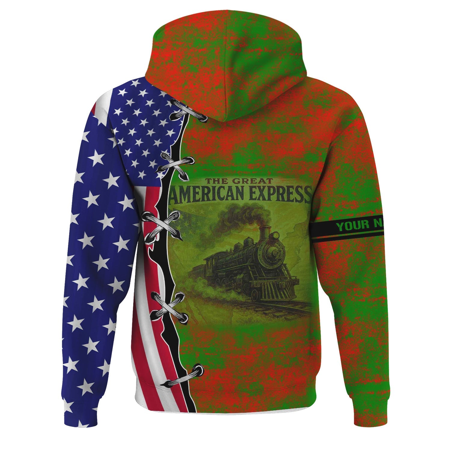 Railspirit Personalized Elgin Joliet And Eastern Railroad Hoodie Retro American Express Train With USA Flag Zip Up Hoodie