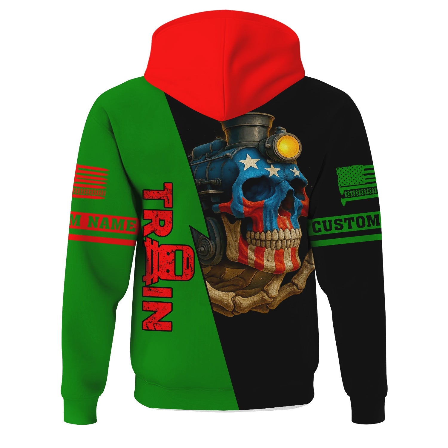 Railspirit Personalized Elgin Joliet And Eastern Railroad Hoodie Train Skull American Flag Zip Up Hoodie All Over Print