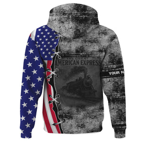Railspirit Personalized Bessemer And Lake Erie Railroad Hoodie Retro American Express Train With USA Flag Zip Up Hoodie