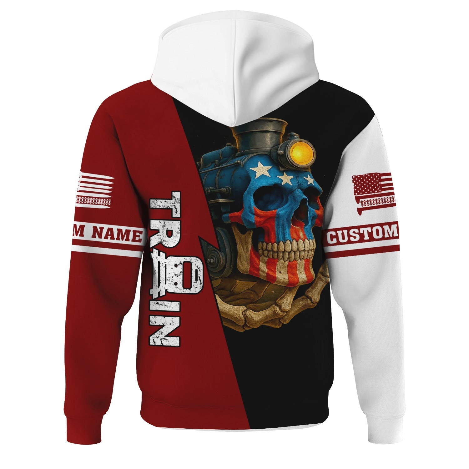 Railspirit Personalized Detroit & Mackinac Railroad Hoodie Train Skull American Flag Zip Up Hoodie All Over Print