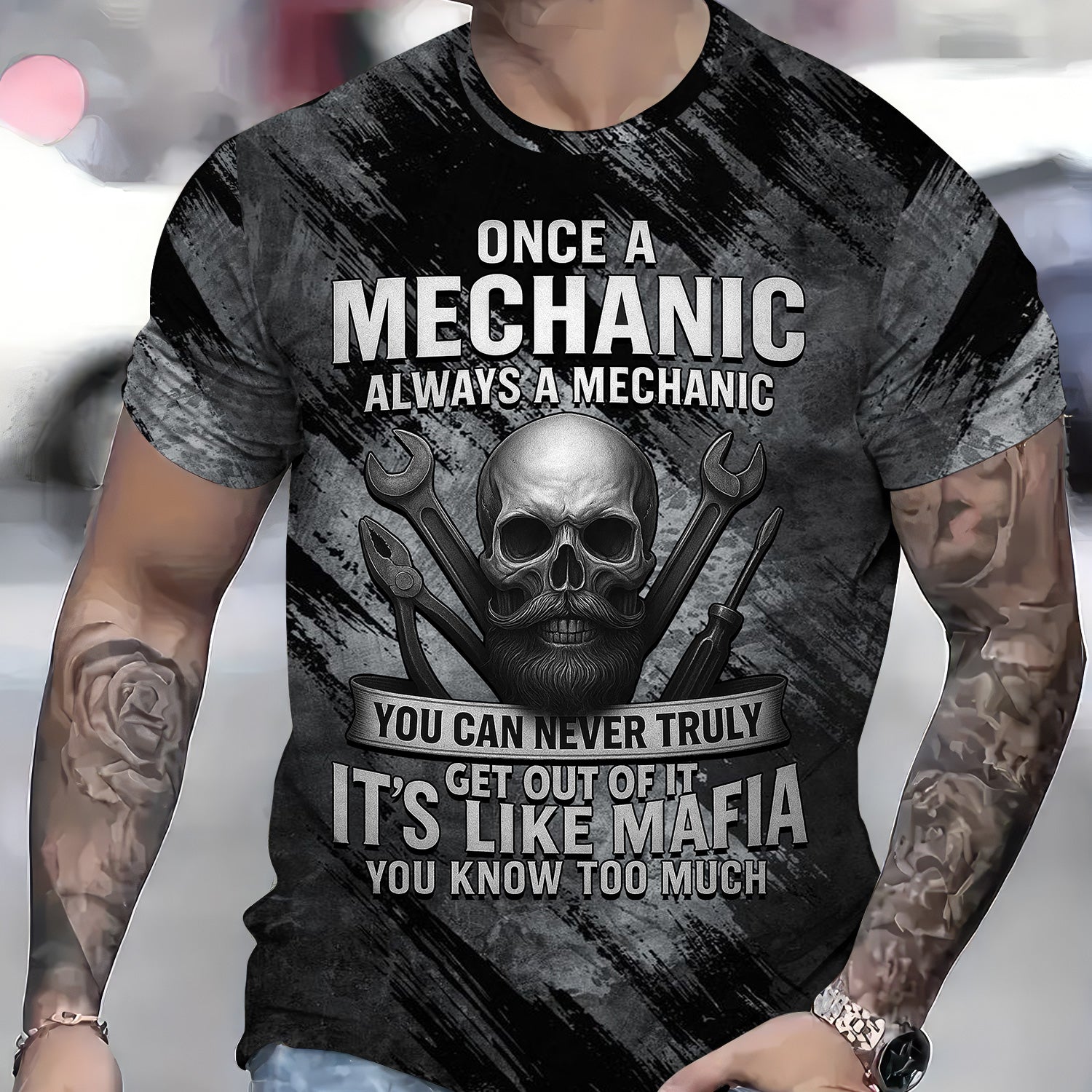 Once A Mechanic Always A Mechanic Shirt Funny Printed Vintage Mechanic Unisex T Shirt Skull and Mechanic Tools Design