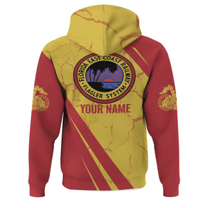 Railspirit Personalized Florida East Coast Railway Hoodie Crackle Texture Style Train Zip Up Hoodie For Trackhead
