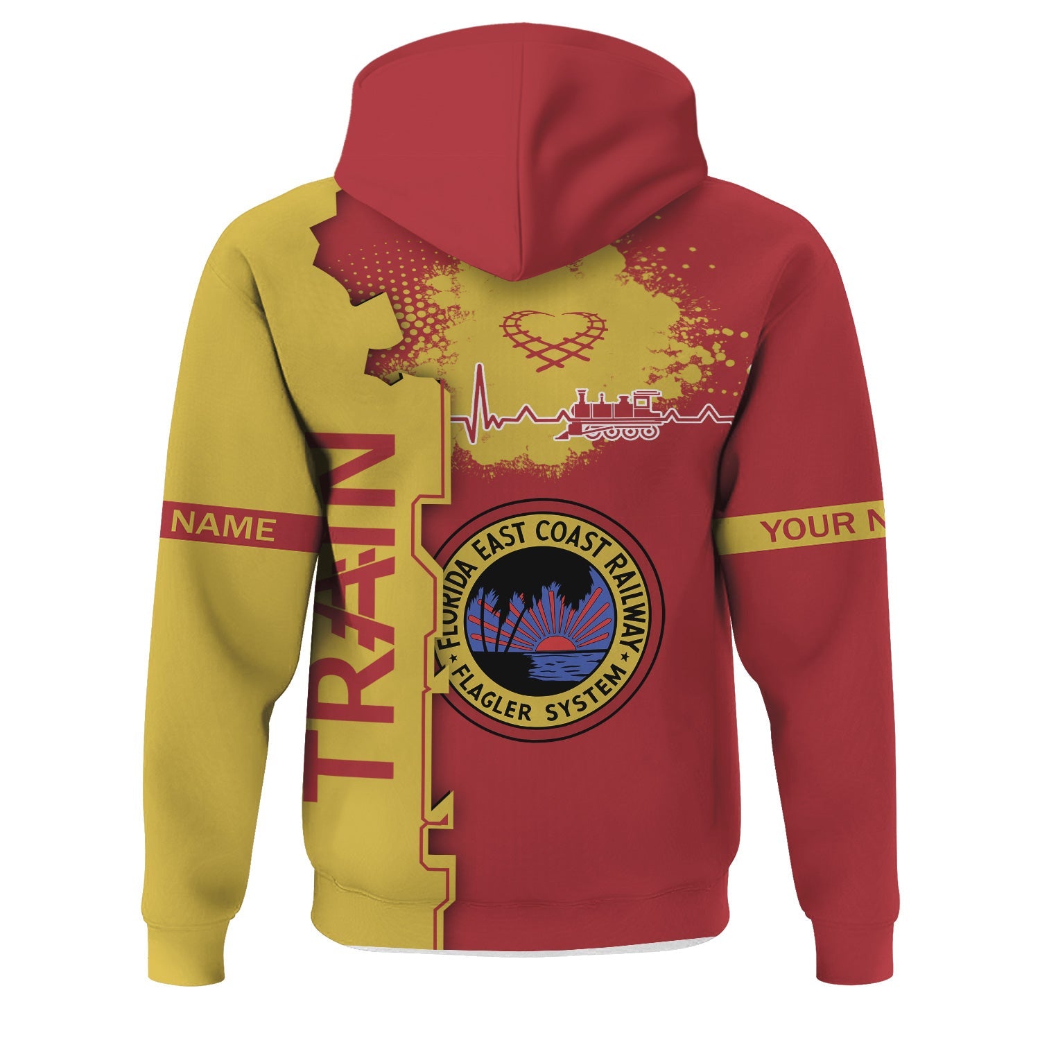 Railspirit Personalized Florida East Coast Railway Hoodie Engine Heartbeat and Track Love Style Zip Up Hoodie Gift Idea For Train Lovers