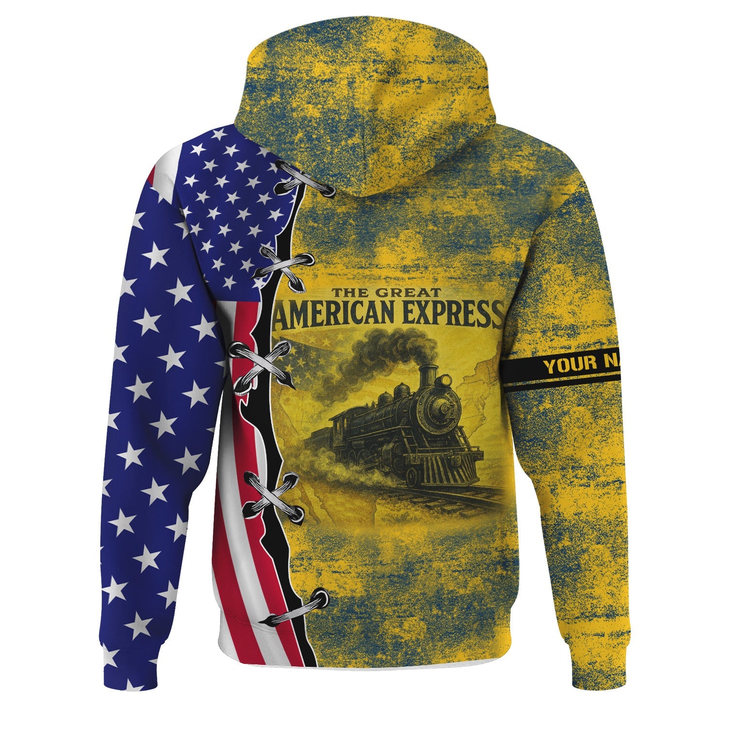 Railspirit Personalized Alaska Railroad Hoodie Retro American Express Train With USA Flag Zip Up Hoodie