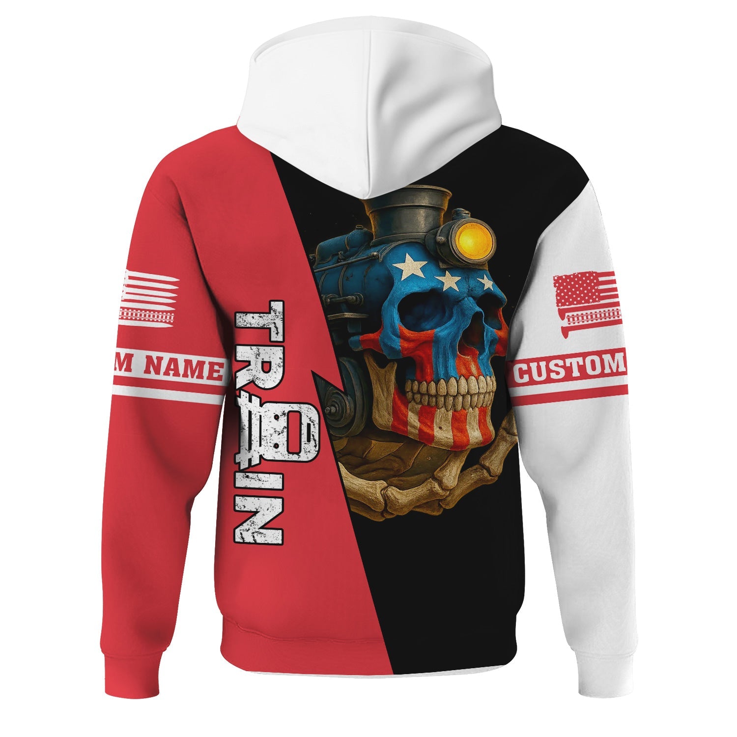 Railspirit Personalized Kansas City Southern Hoodie Train Skull American Flag Zip Up Hoodie All Over Print