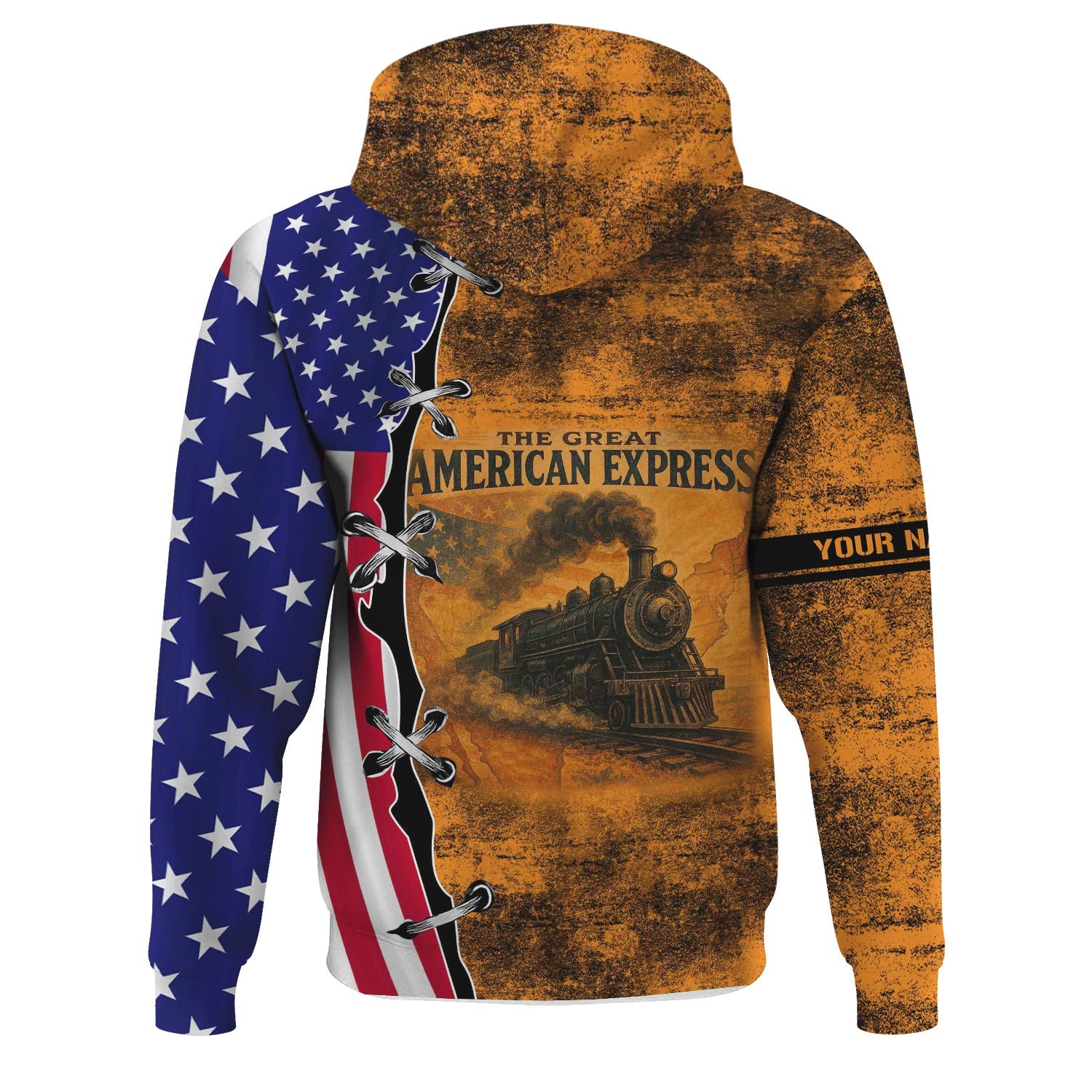 Railspirit Personalized Genesee & Wyoming Inc. Railroad Hoodie Retro American Express Train With USA Flag Zip Up Hoodie