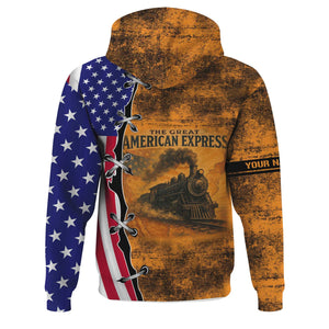 Railspirit Personalized Genesee & Wyoming Inc. Railroad Hoodie Retro American Express Train With USA Flag Zip Up Hoodie
