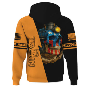 Railspirit Personalized Genesee & Wyoming Inc. Railroad Hoodie Train Skull American Flag Zip Up Hoodie All Over Print