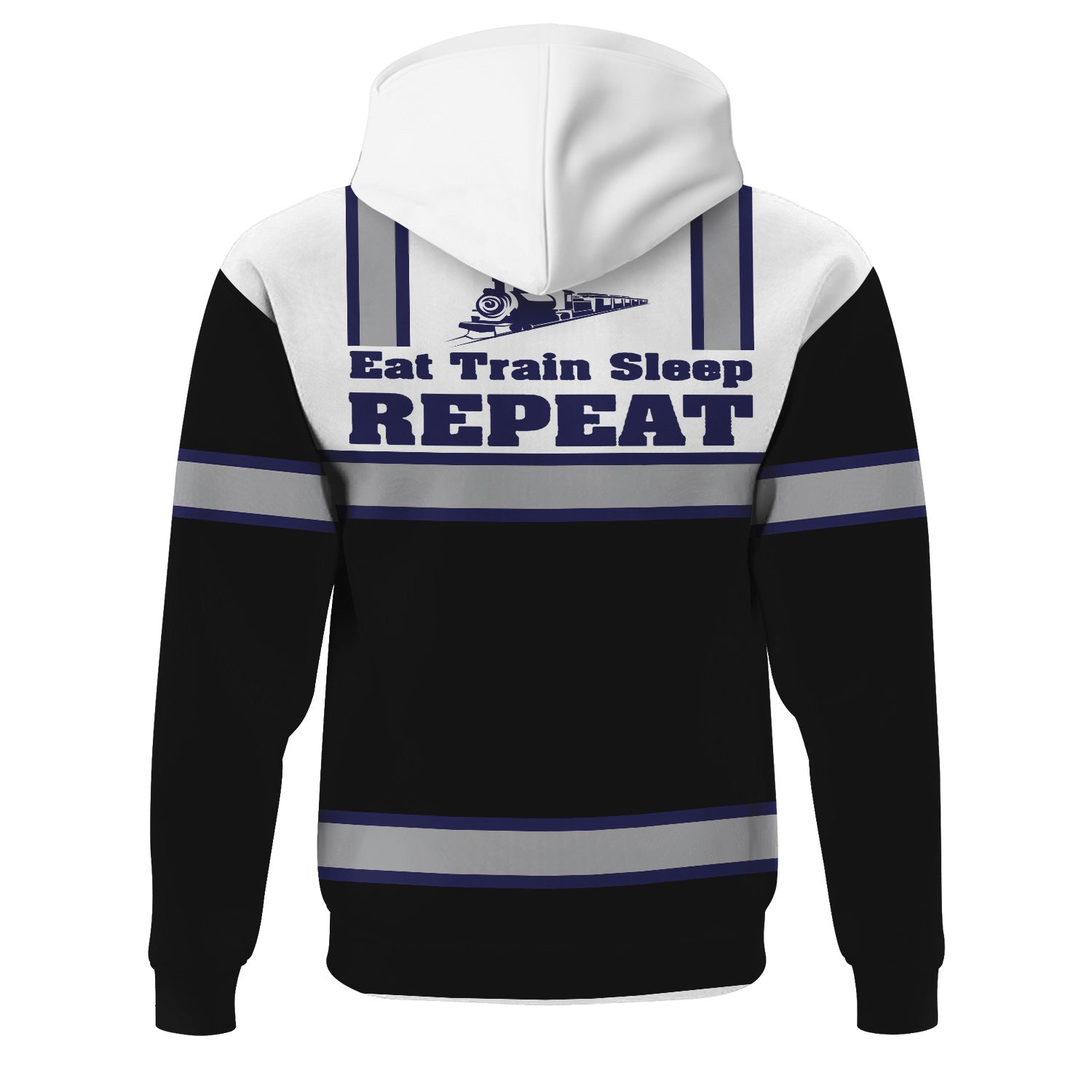 Railspirit Custom Name CSX Transportation Railroad Hoodie Eat Train Sleep Repeat Printed Train Zip Hoodie
