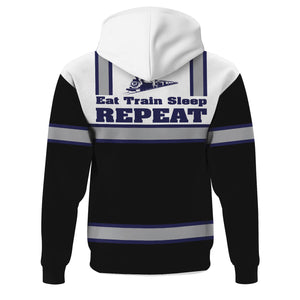 Railspirit Custom Name CSX Transportation Railroad Hoodie Eat Train Sleep Repeat Printed Train Zip Hoodie