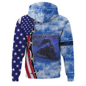Railspirit Personalized Conrail Railroad Hoodie Retro American Express Train With USA Flag Zip Up Hoodie