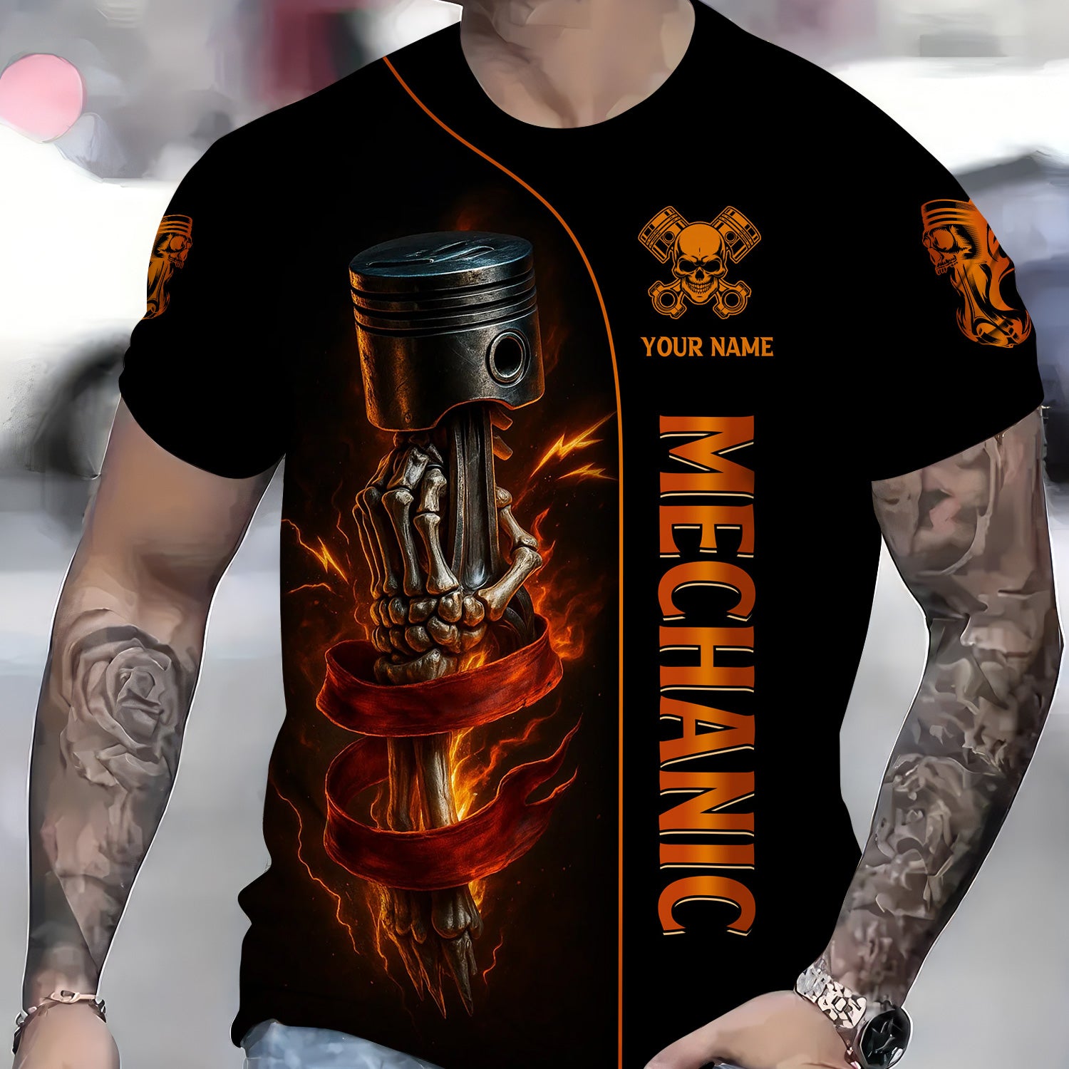Personalized Mechanic Shirt, I'll Be In The Garage, Skull Hand Holding Piston Design, Gift For Men