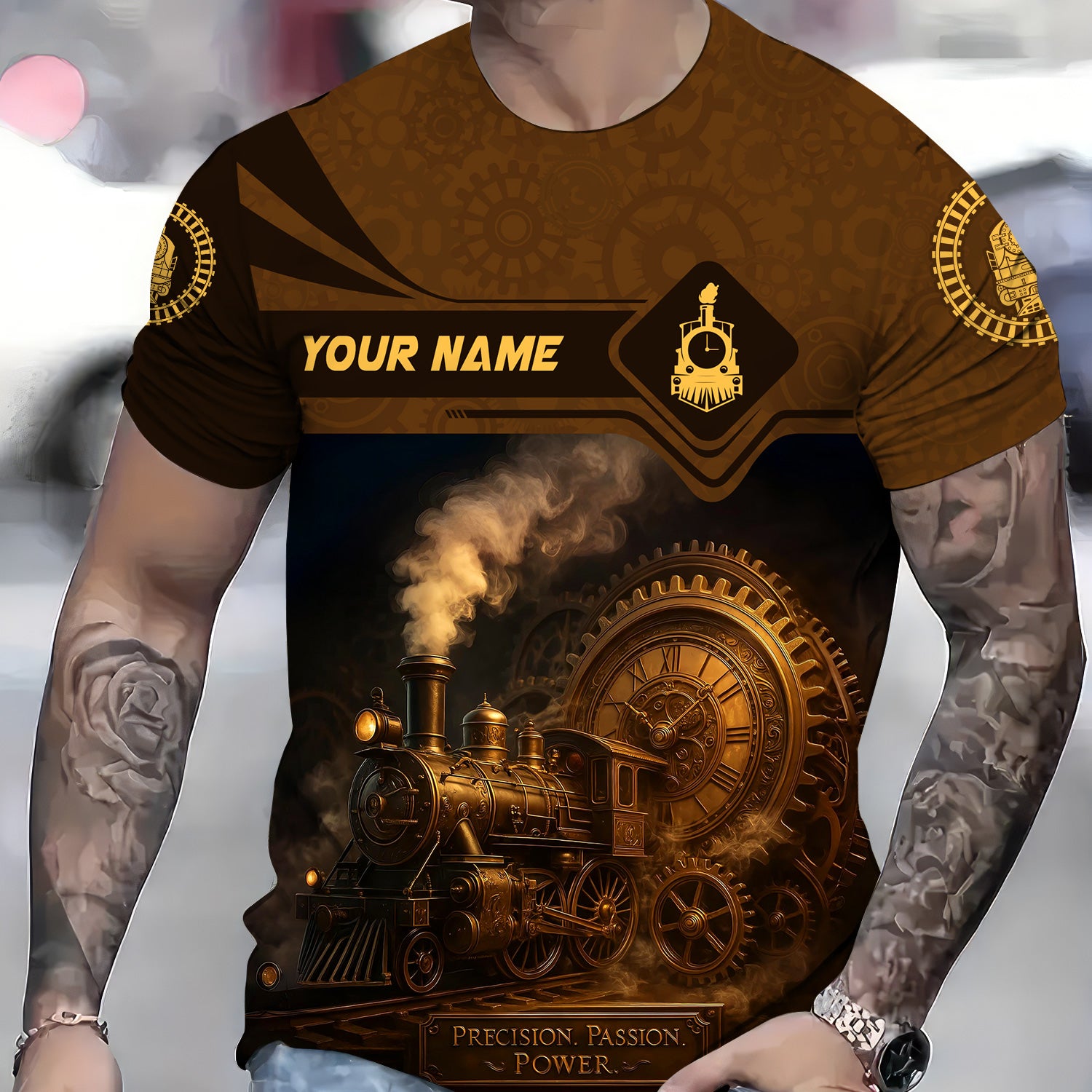 Custom Name Steam Train T-shirt, Precision Passion Power, Vintage Train Design, Train Lover Gift