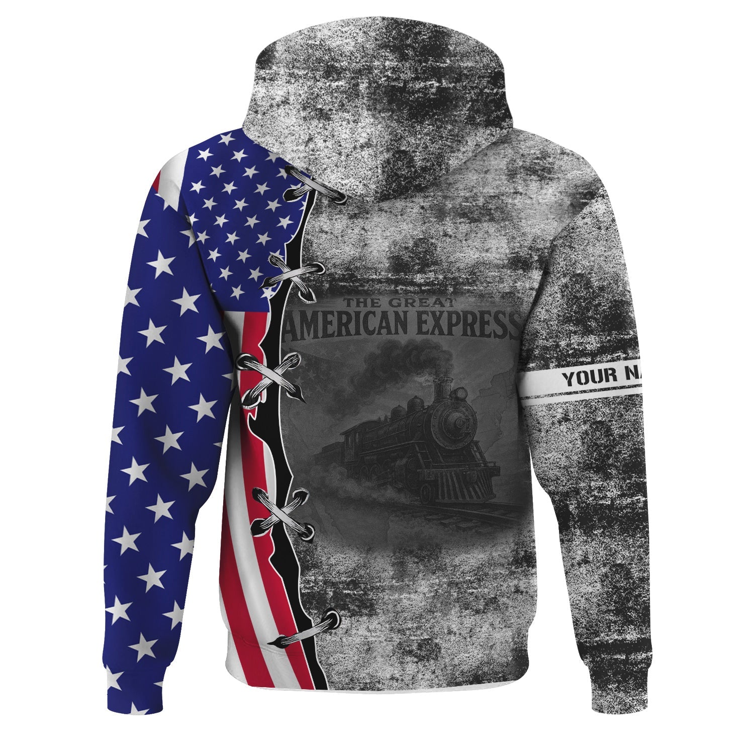 Railspirit Personalized New York Central Railroad Hoodie Retro American Express Train With USA Flag Zip Up Hoodie