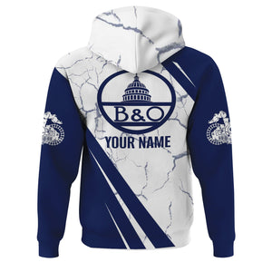 Railspirit Personalized Baltimore and Ohio Railroad Hoodie Crackle Texture Style B&O Train Zip Up Hoodie For Trackhead