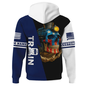 Railspirit Personalized Baltimore and Ohio Railroad Hoodie Train Skull American Flag B&O Zip Up Hoodie All Over Print