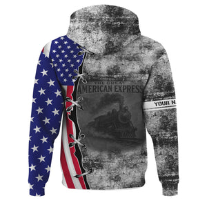 Railspirit Personalized Northern Pacific Railway Hoodie Retro American Express Train With USA Flag Zip Up Hoodie