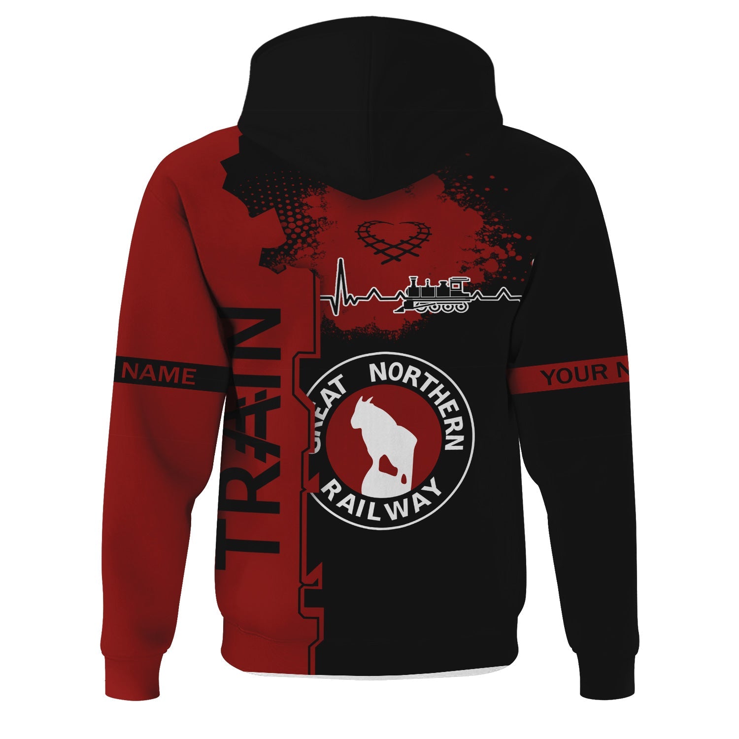 Railspirit Personalized Great Northern Railway Hoodie Engine Heartbeat and Track Love Style GNR Zip Up Hoodie Gift Idea For Train Lovers