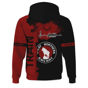 Railspirit Personalized Great Northern Railway Hoodie Engine Heartbeat and Track Love Style GNR Zip Up Hoodie Gift Idea For Train Lovers