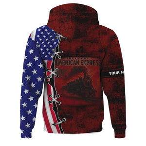 Railspirit Personalized Great Northern Railway Hoodie Retro American Express Train With USA Flag GNR Zip Up Hoodie
