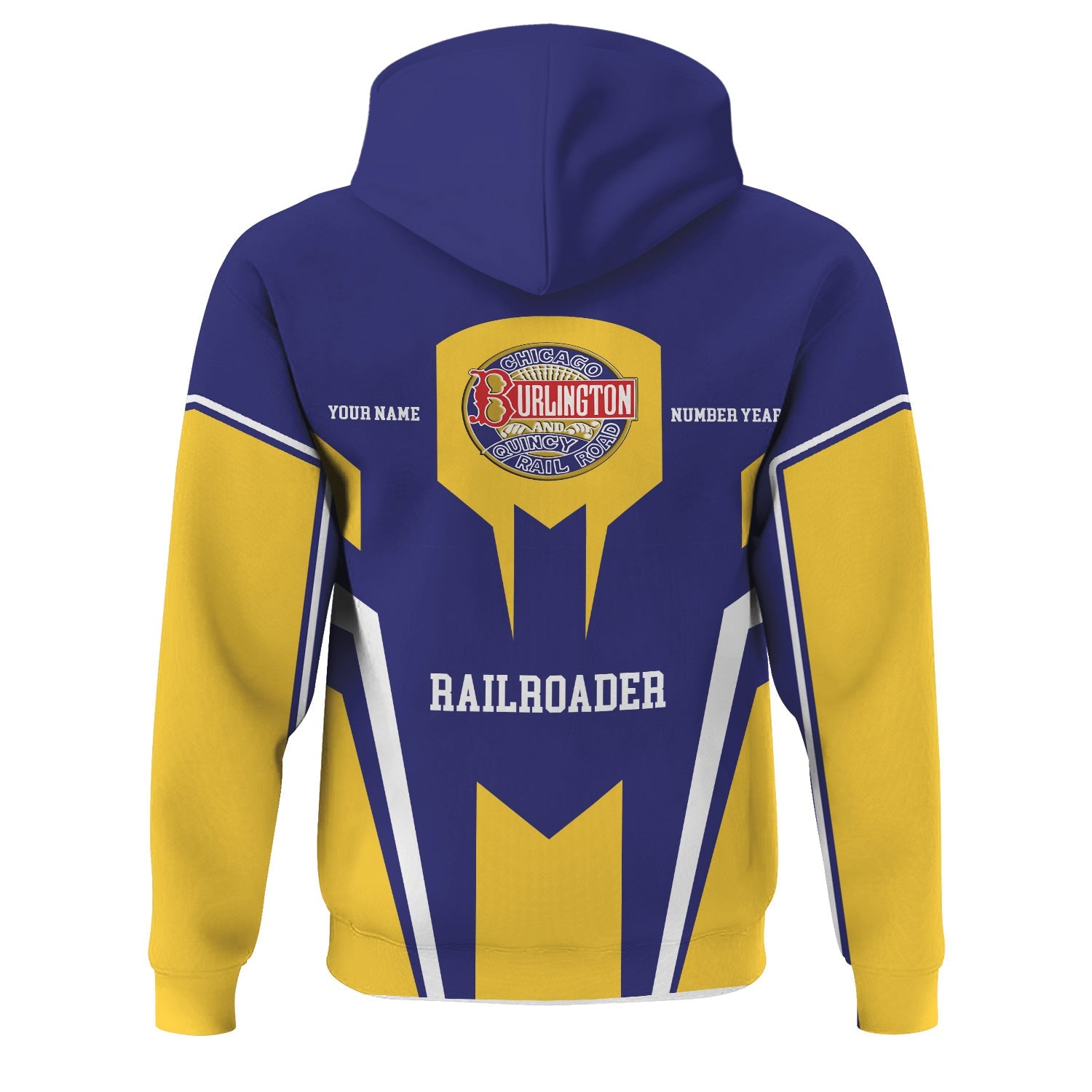 Railspirit Personalized Chicago, Burlington and Quincy Railroad Hoodie Custom Year Railroader Zip Up Hoodie Gift Idea For Train Lover