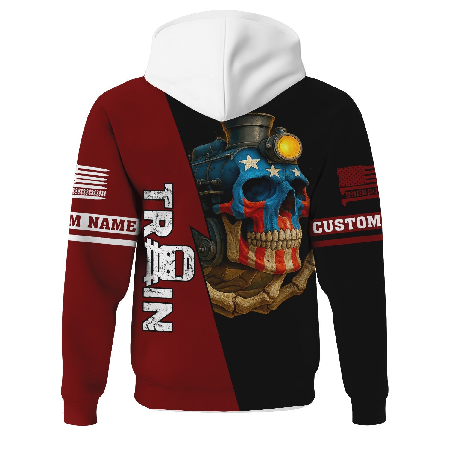 Railspirit Personalized Delaware, Lackawanna and Western Railroad Hoodie Train Skull American Flag DL&W Zip Up Hoodie