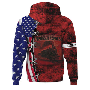 Railspirit Personalized Seaboard Air Line Railroad Hoodie Retro American Express Train With USA Flag Zip Up Hoodie
