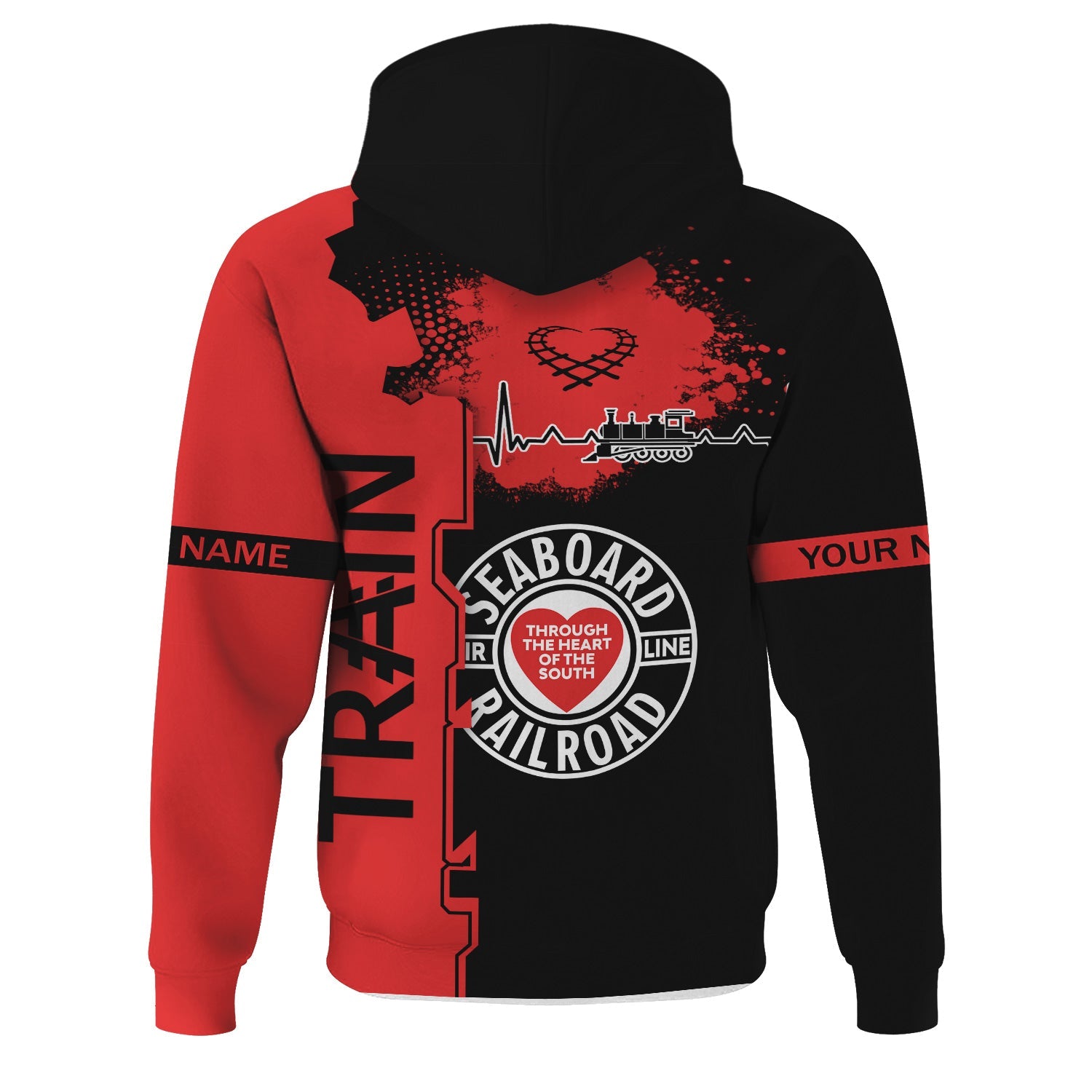 Railspirit Personalized Seaboard Air Line Railroad Hoodie Engine Heartbeat and Track Love Style Zip Up Hoodie Gift Idea For Train Lovers