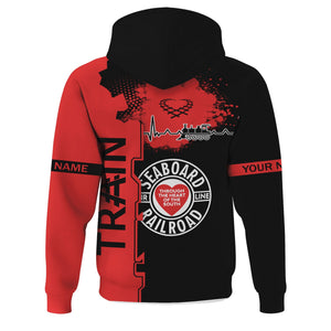 Railspirit Personalized Seaboard Air Line Railroad Hoodie Engine Heartbeat and Track Love Style Zip Up Hoodie Gift Idea For Train Lovers