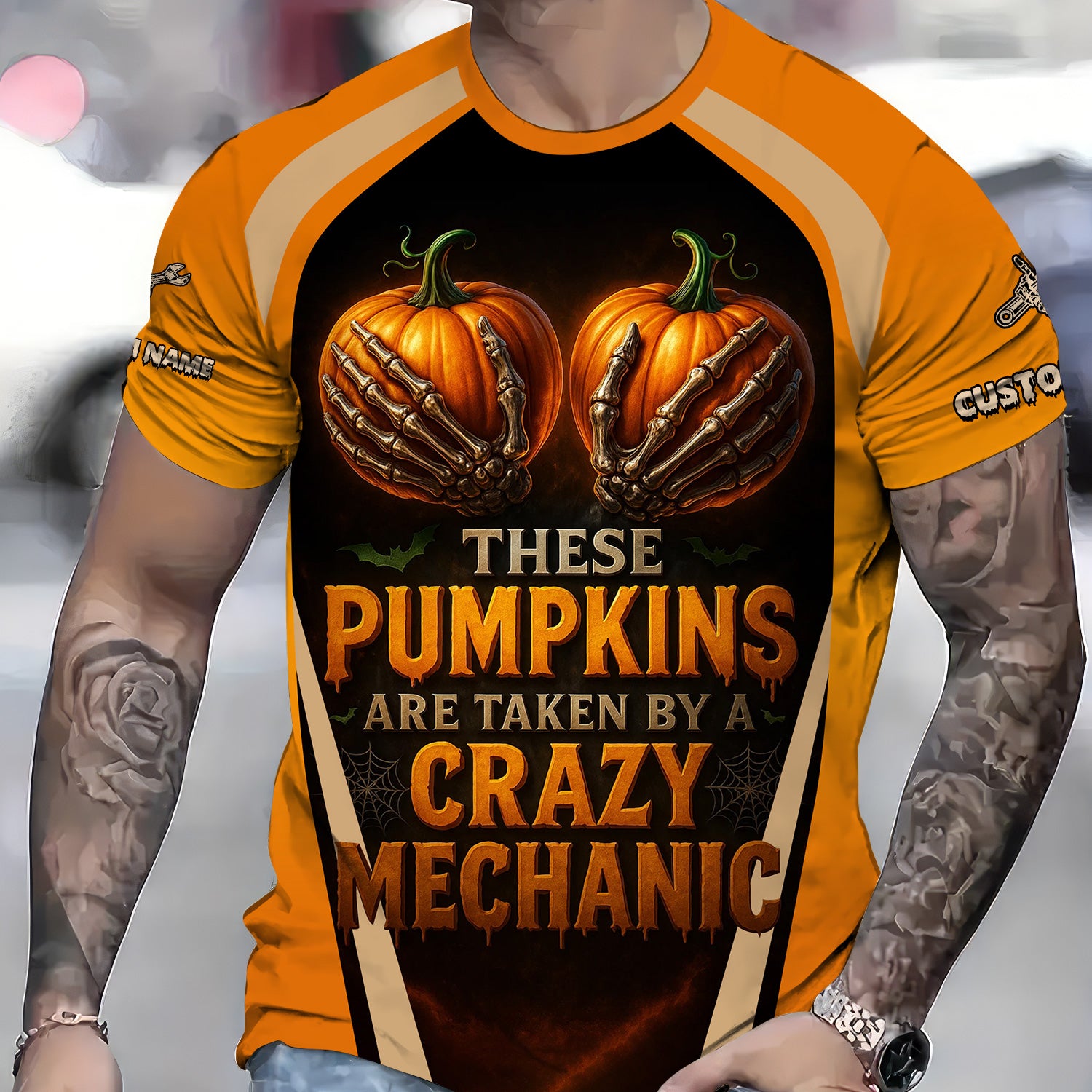 Personalized Mechanic Shirt, Funny Halloween Design These Pumpkins Are Taken By A Crazy Mechanic, Gift For Men