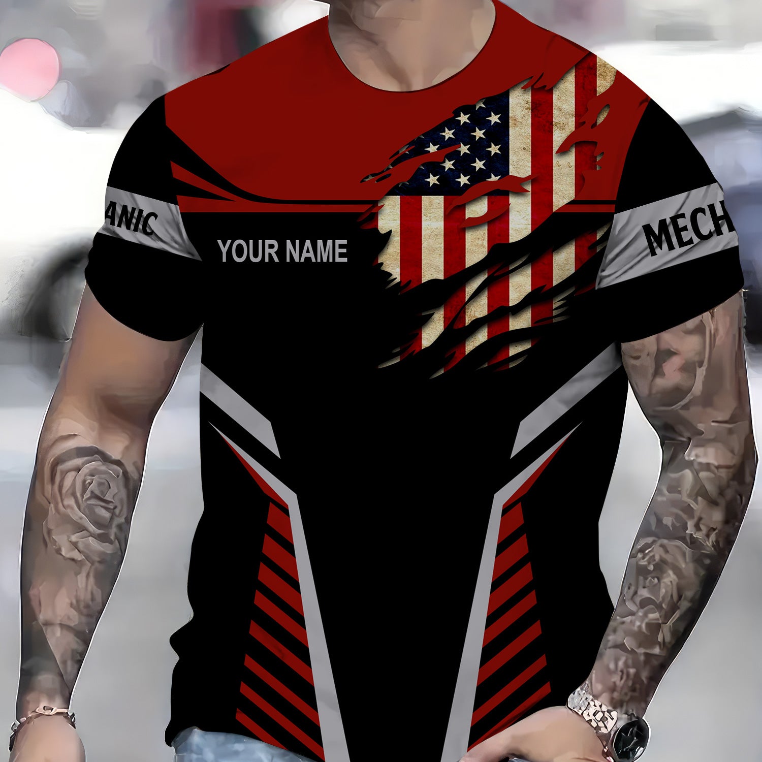 Personalized Mechanic Shirt, Wrenches and America Flag Design, Mechanic Uniforms, Gift For Men