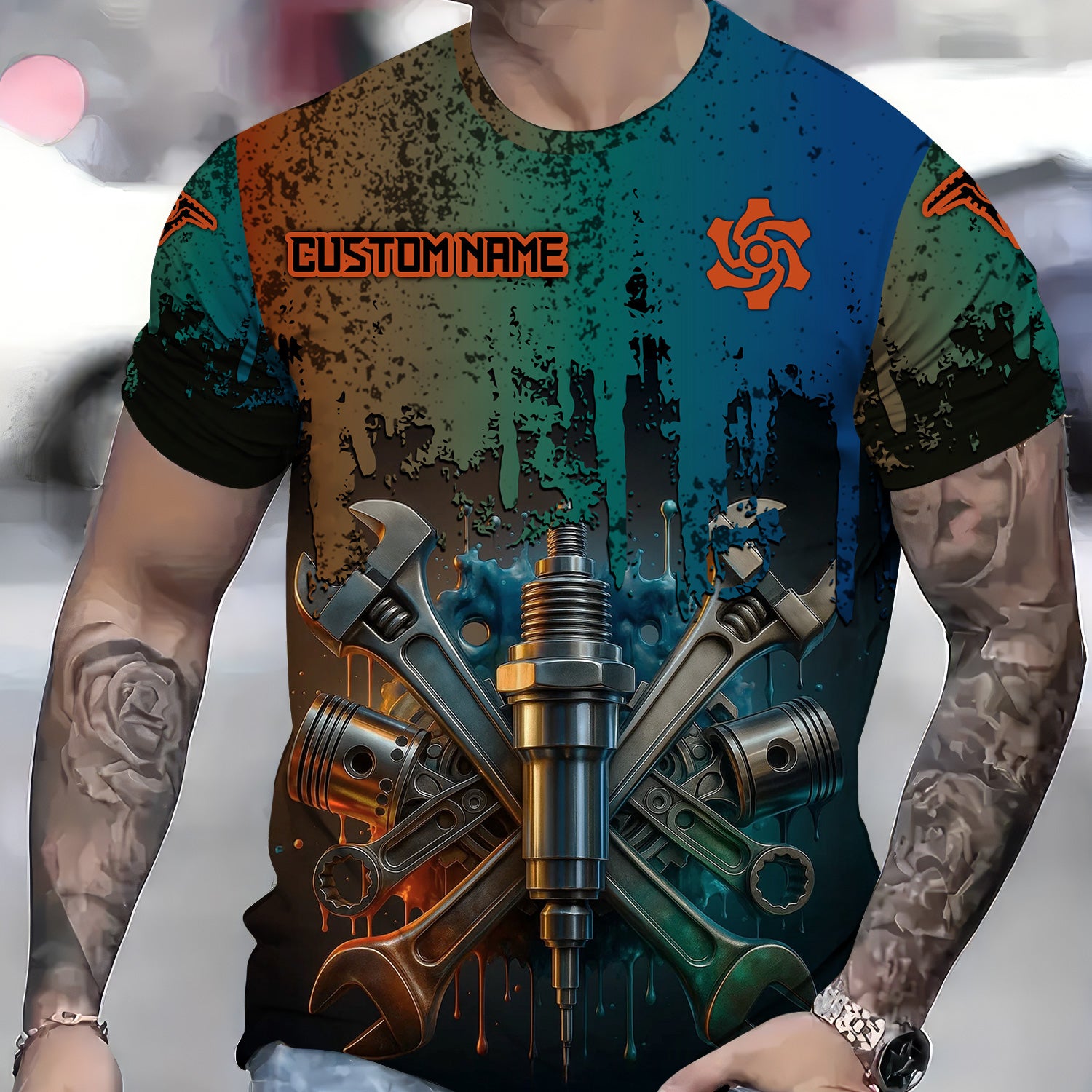 Personalized Mechanic Shirt, Colorful Wrenches Piston and Spark Plug Design, Gift For Men