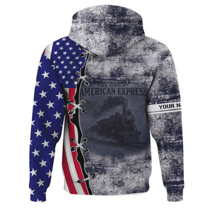 Railspirit Personalized Chessie System Railroad Hoodie Retro American Express Train With USA Flag Zip Up Hoodie