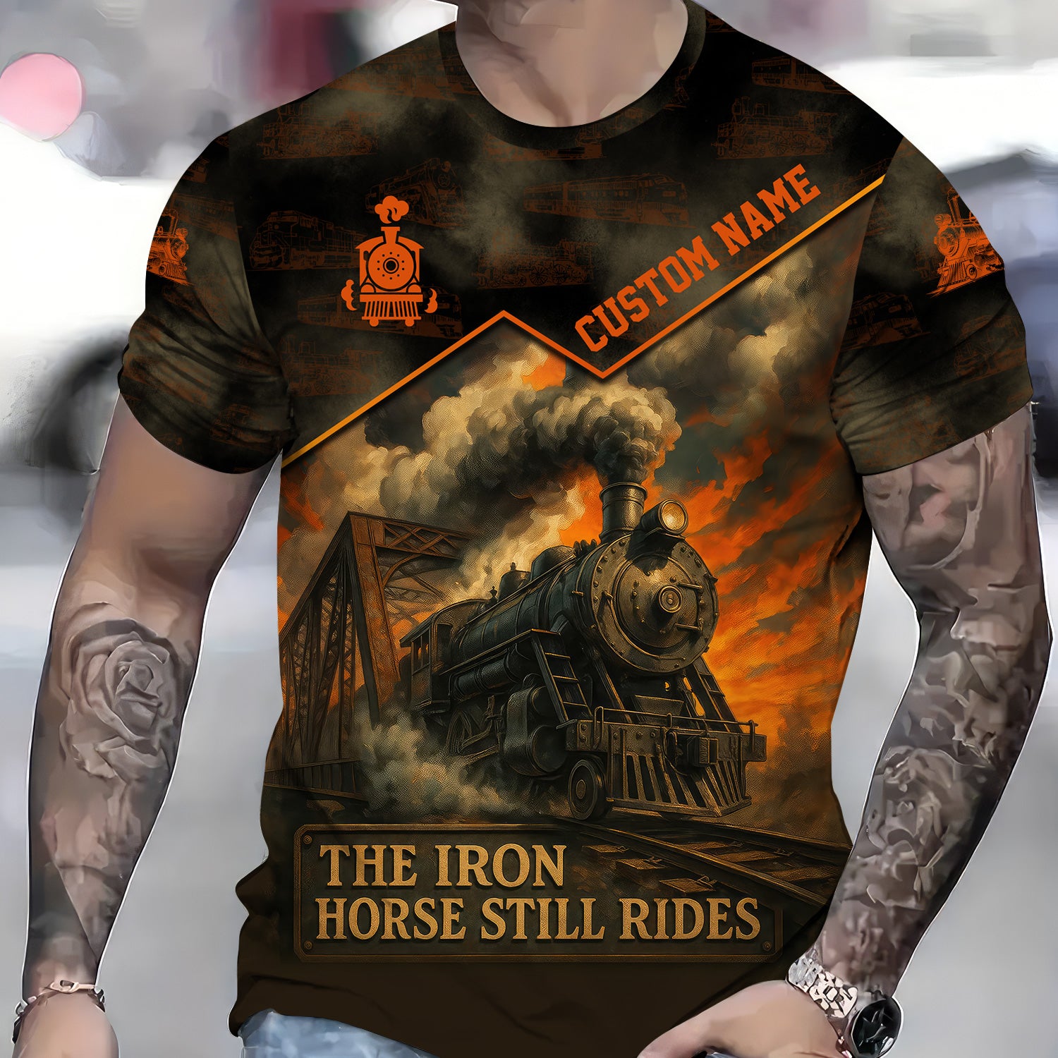 Custom Name Steam Train T-shirt, The Iron Horse Still Ride, Vintage Style, Train Lover Gift