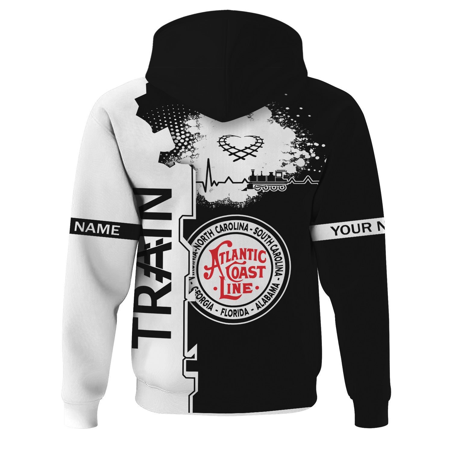 Railspirit Personalized Atlantic Coast Line Railroad Hoodie Engine Heartbeat and Track Love Style Zip Up Hoodie Gift Idea For Train Lovers