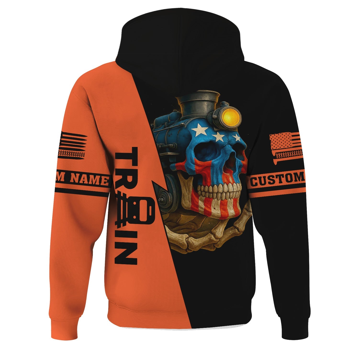 Railspirit Personalized Illinois Central Railroad Hoodie Train Skull American Flag Zip Up Hoodie All Over Print