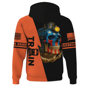 Railspirit Personalized Illinois Central Railroad Hoodie Train Skull American Flag Zip Up Hoodie All Over Print