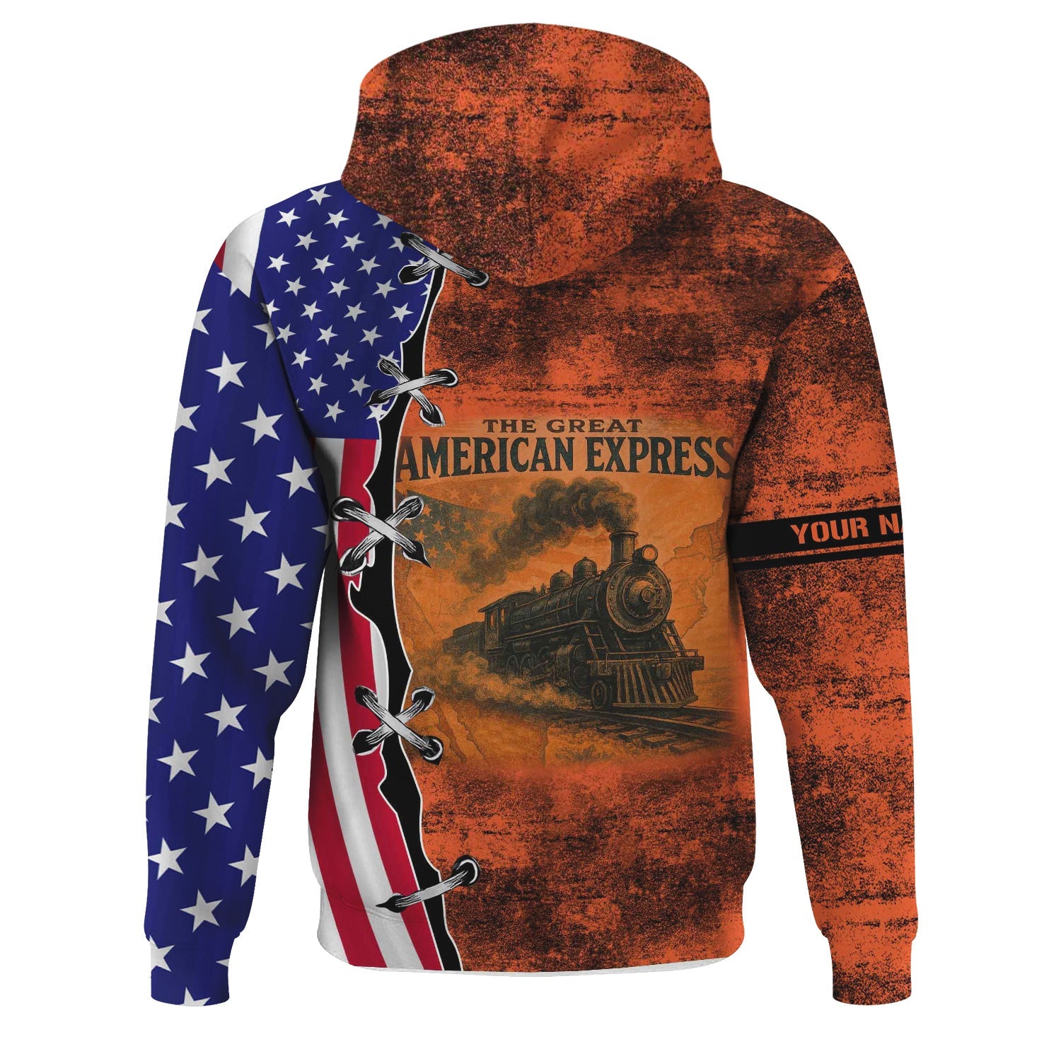 Railspirit Personalized Illinois Central Railroad Hoodie Retro American Express Train With USA Flag Zip Up Hoodie