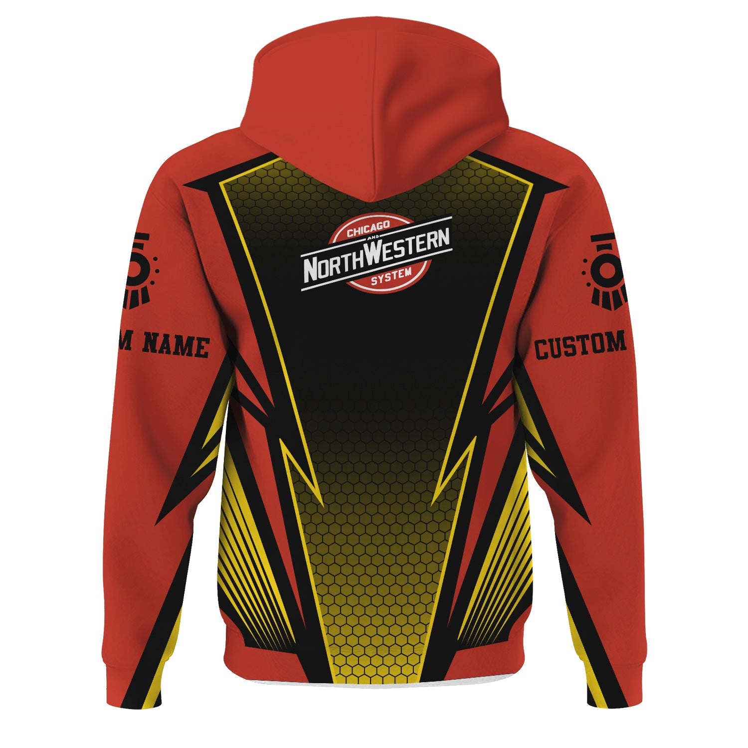 Railspirit Personalized Chicago and North Western Railway Hoodie Lightning Graphic Style Zip Up Hoodie Gift Idea For Train Lover