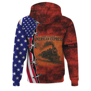 Railspirit Personalized Chicago and North Western Railway Hoodie Retro American Express Train With USA Flag Zip Up Hoodie