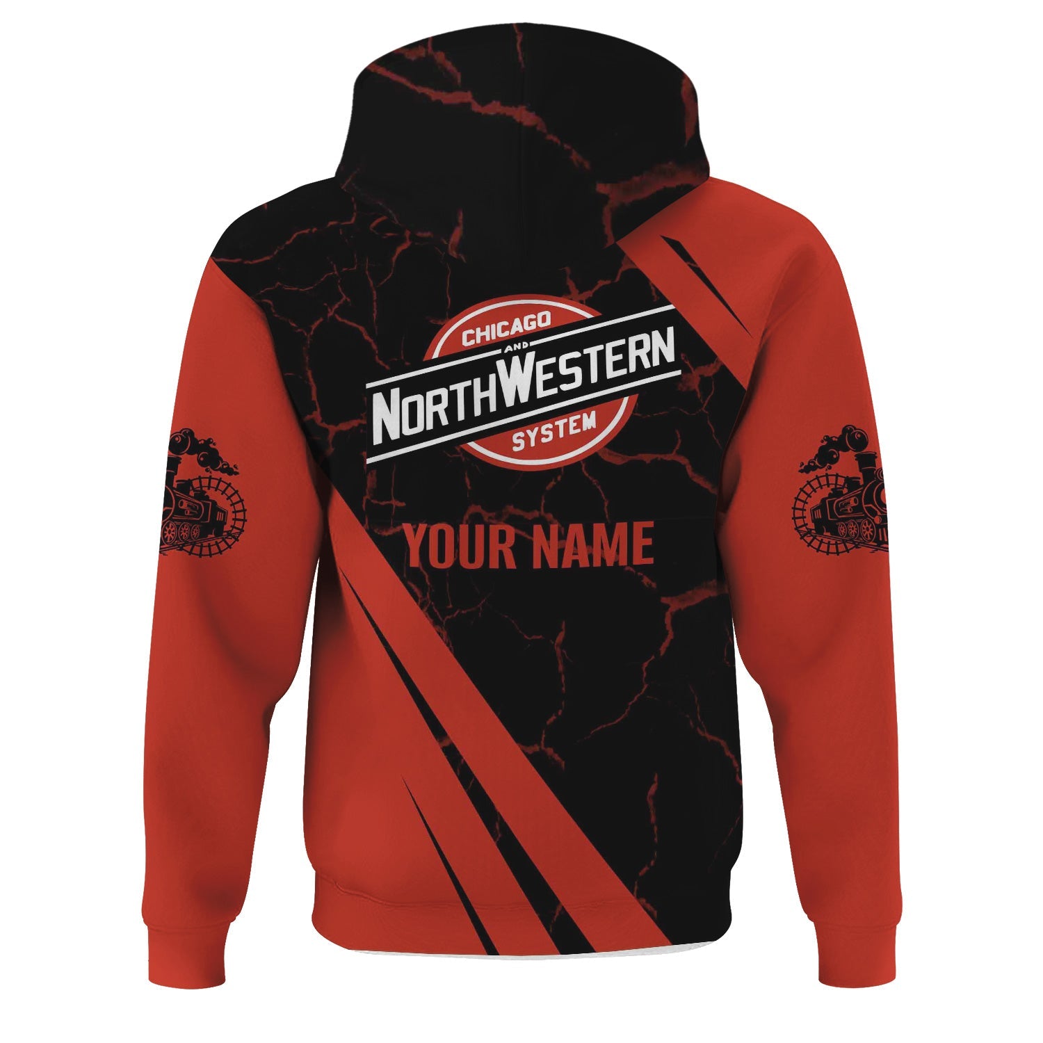 Railspirit Personalized Chicago and North Western Railway Hoodie Crackle Texture Style Train Zip Up Hoodie For Trackhead