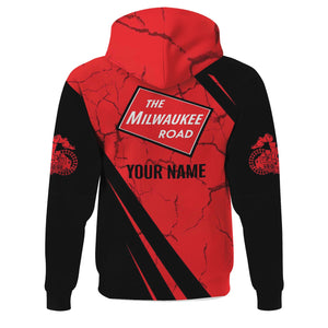 Railspirit Personalized Chicago, Milwaukee, St. Paul and Pacific Railroad Hoodie Crackle Texture Style Milwaukee Road Train Zip Up Hoodie For Trackhead
