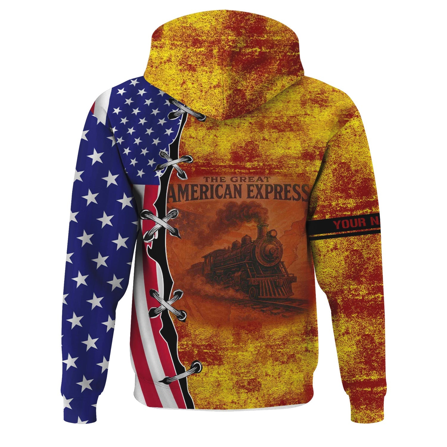Railspirit Personalized Denver and Rio Grande Western Railroad Hoodie Retro American Express Train With USA Flag Zip Up Hoodie