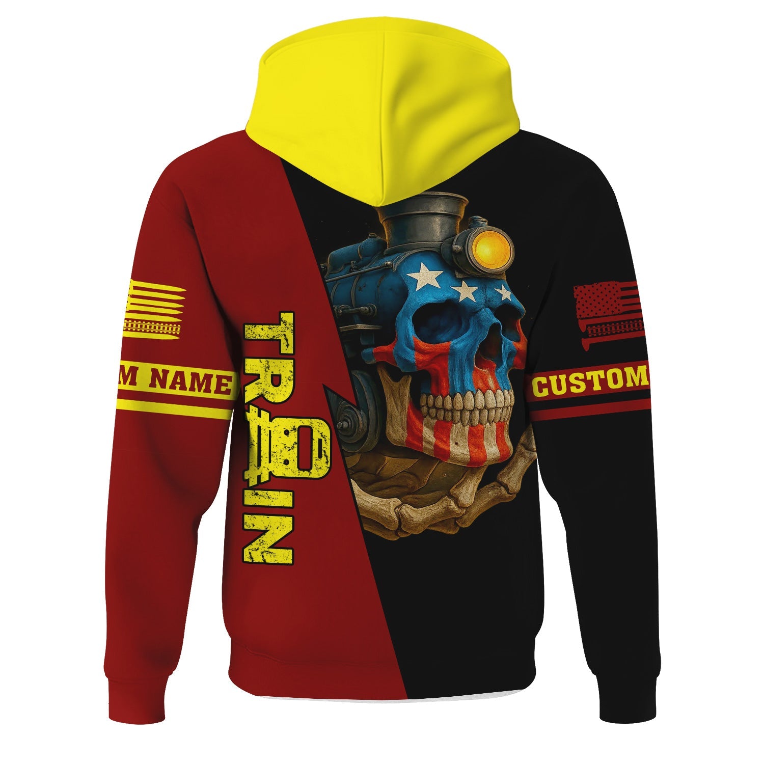 Railspirit Personalized Denver and Rio Grande Western Railroad Hoodie Train Skull American Flag Zip Up Hoodie All Over Print