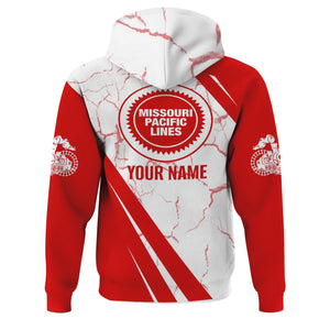 Railspirit Personalized Missouri Pacific Railroad Hoodie Crackle Texture Style Train Zip Up Hoodie For Trackhead