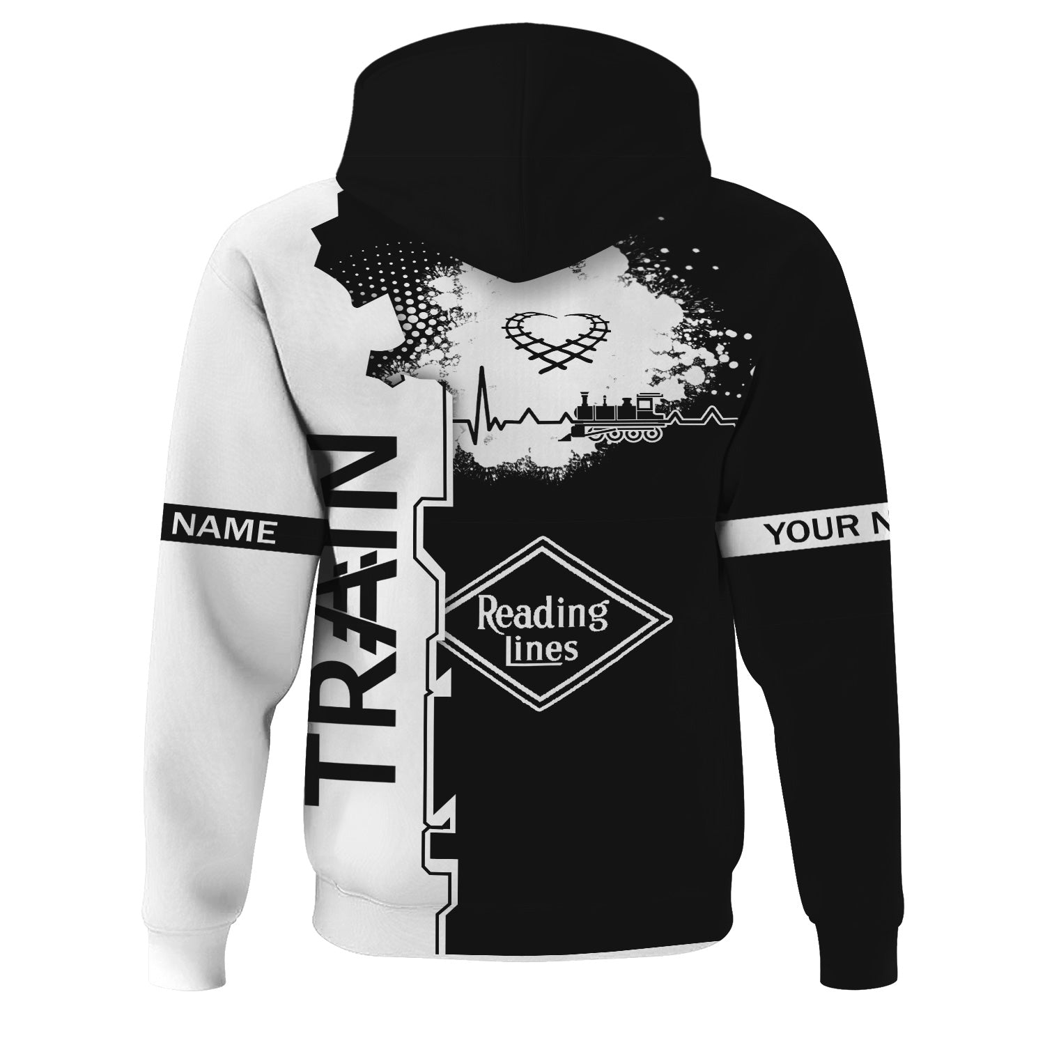 Railspirit Personalized Reading Railroad Hoodie Engine Heartbeat and Track Love Style Zip Up Hoodie Gift Idea For Train Lovers