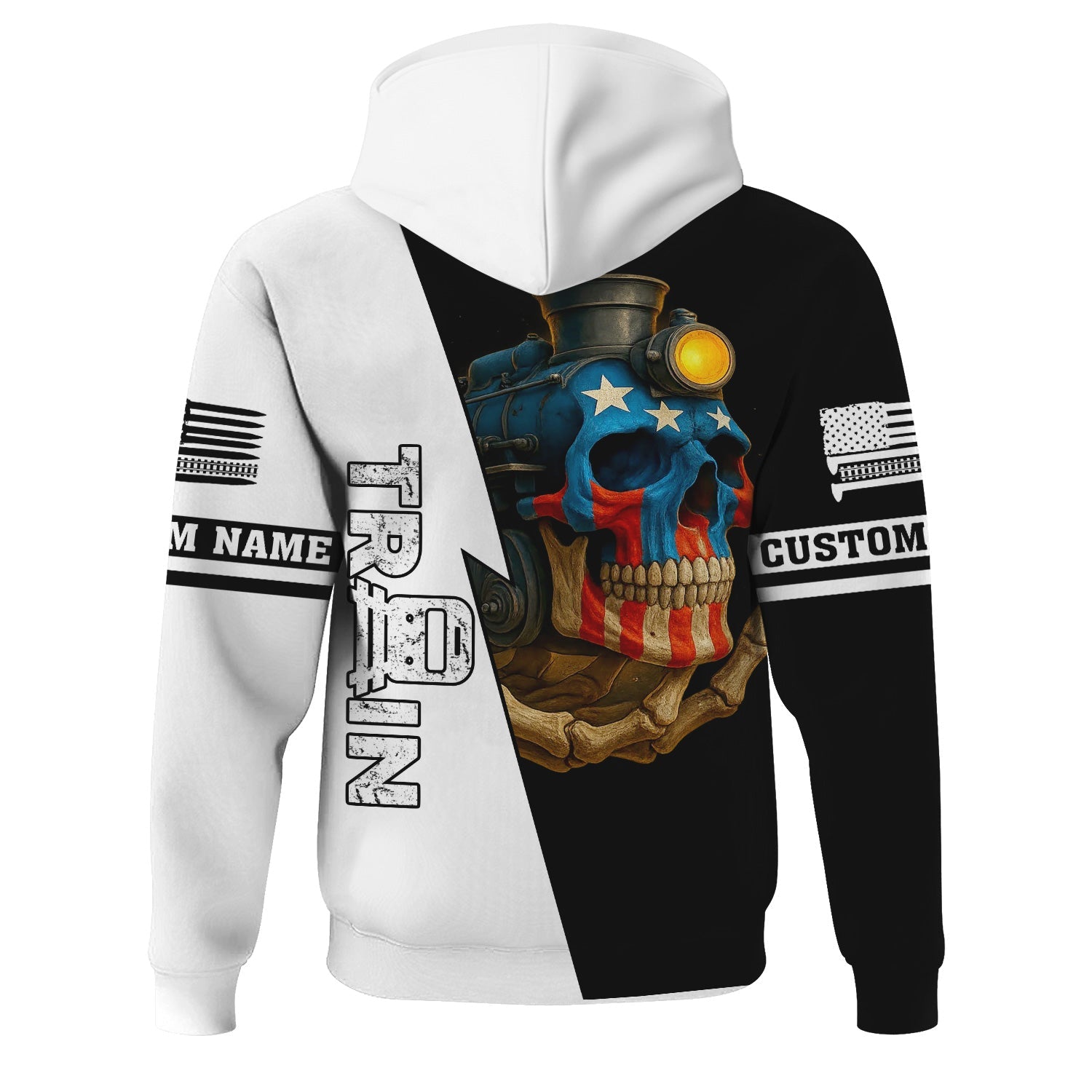 Railspirit Personalized Reading Railroad Hoodie Train Skull American Flag Zip Up Hoodie All Over Print