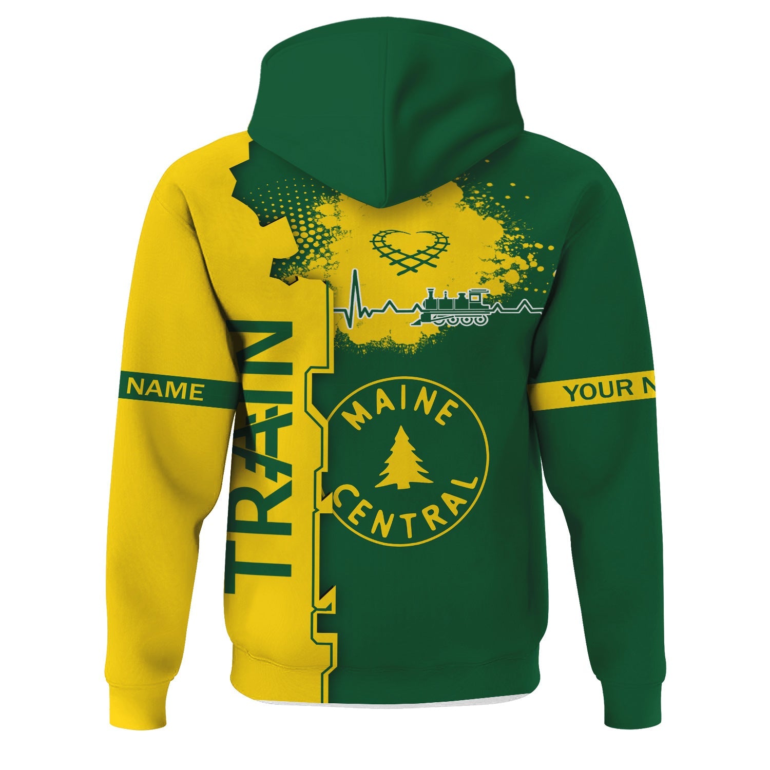 Railspirit Personalized Maine Central Railroad Hoodie Engine Heartbeat and Track Love Style Zip Up Hoodie Gift Idea For Train Lovers