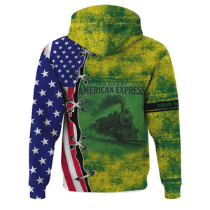 Railspirit Personalized Maine Central Railroad Hoodie Retro American Express Train With USA Flag Zip Up Hoodie